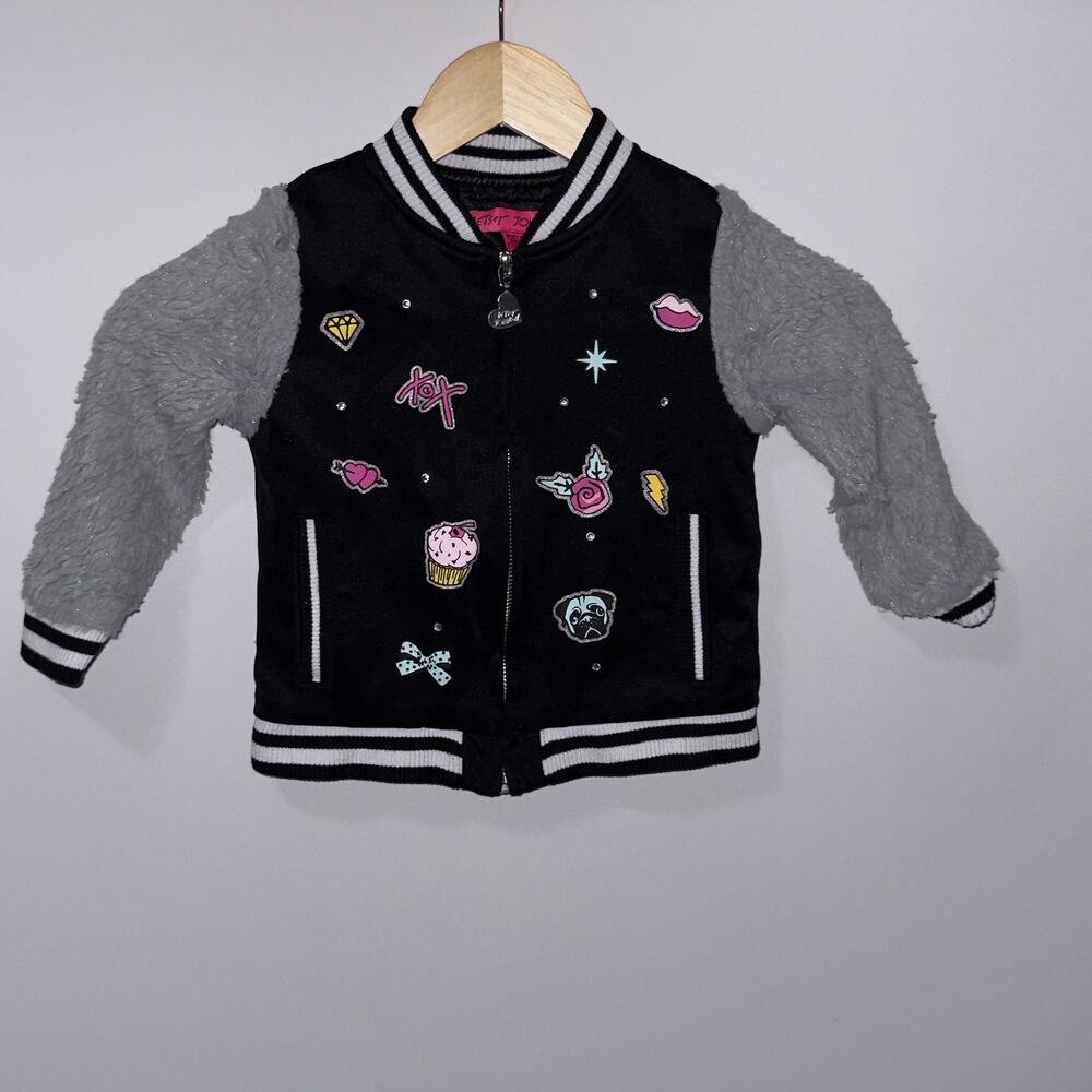 Betsey Johnson Toddler Girls Black/gray Varsity Jacket size 3T